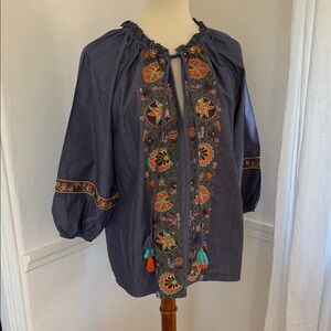 Embroidered Miss June Paris Women's denim top with Tassels